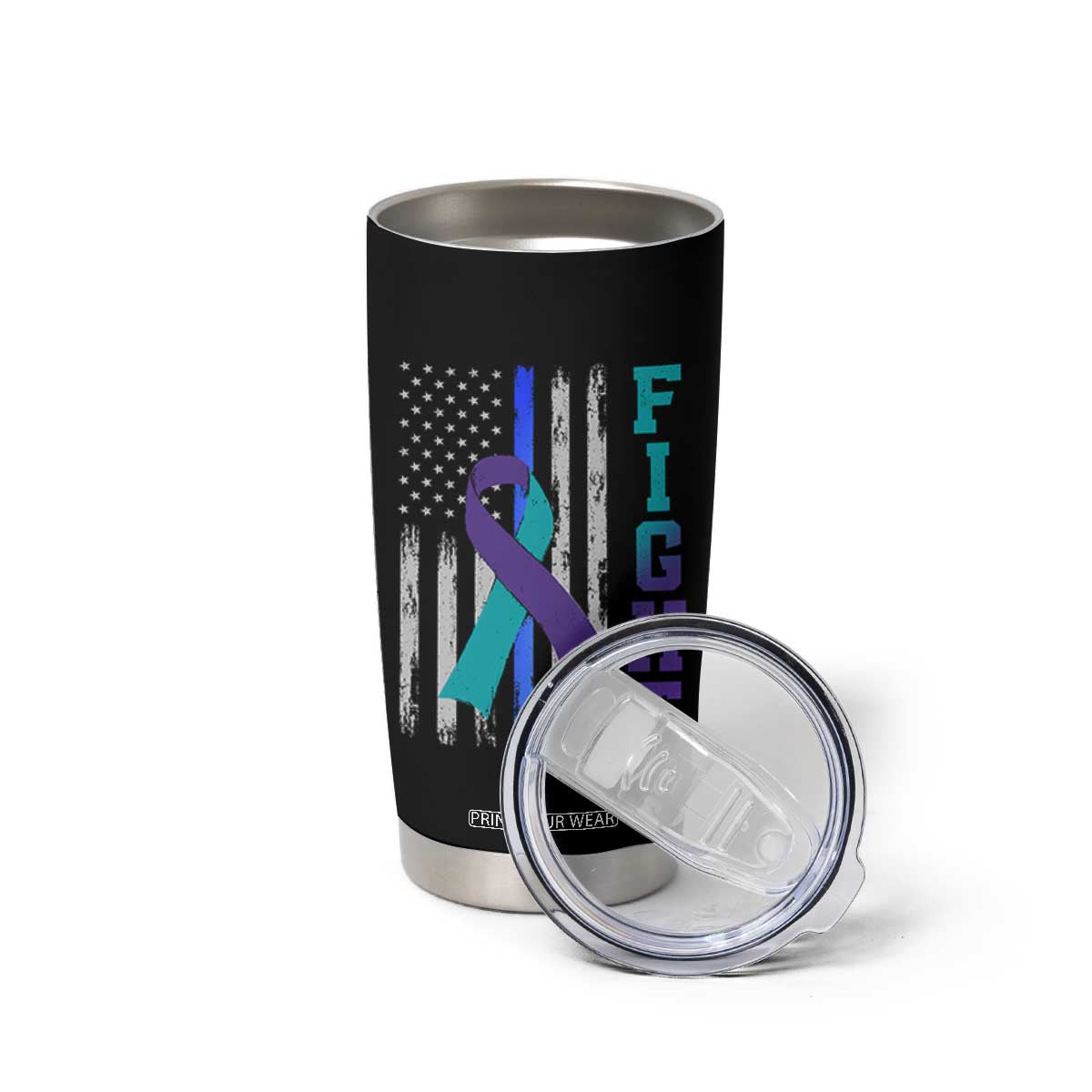 Fight Police Suicide Prevention Awareness American Flag Ribbon Support Tumbler Cup