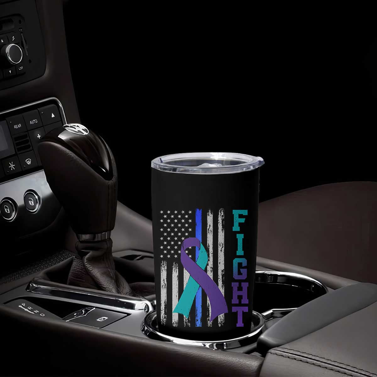 Fight Police Suicide Prevention Awareness American Flag Ribbon Support Tumbler Cup