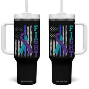 Fight Police Suicide Prevention Awareness American Flag Ribbon Support Tumbler With Handle