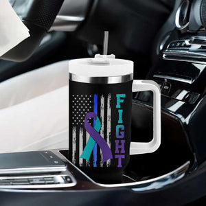 Fight Police Suicide Prevention Awareness American Flag Ribbon Support Tumbler With Handle
