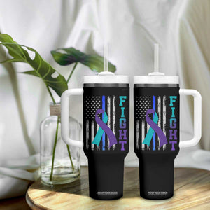 Fight Police Suicide Prevention Awareness American Flag Ribbon Support Tumbler With Handle