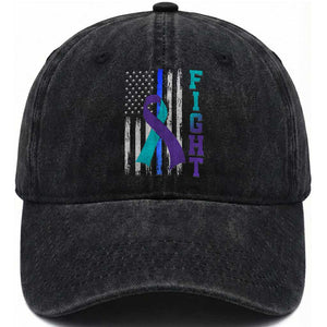 Fight Police Suicide Prevention Awareness American Flag Ribbon Support Washed Cotton Baseball Cap