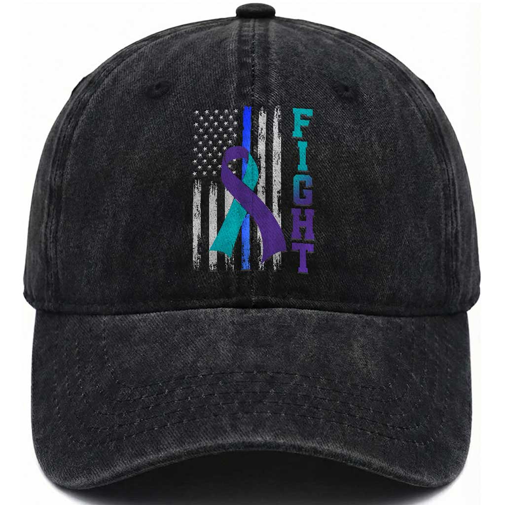 Fight Police Suicide Prevention Awareness American Flag Ribbon Support Washed Cotton Baseball Cap TS11 Print Your Wear