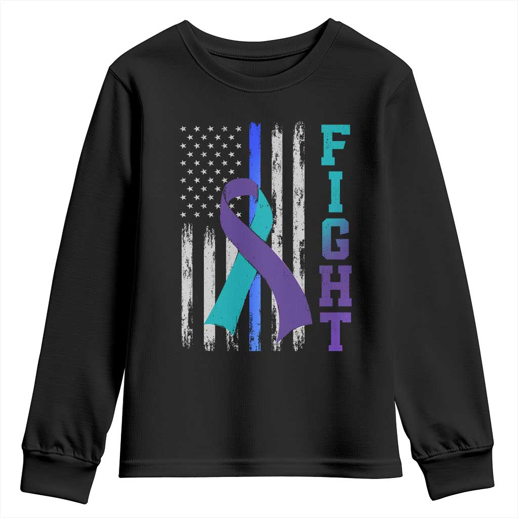 Fight Police Suicide Prevention Awareness American Flag Ribbon Support Youth Sweatshirt TS11 Black Print Your Wear