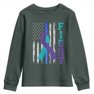 Fight Police Suicide Prevention Awareness American Flag Ribbon Support Youth Sweatshirt