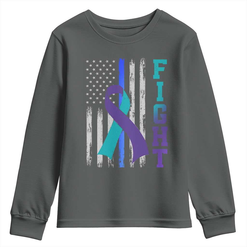 Fight Police Suicide Prevention Awareness American Flag Ribbon Support Youth Sweatshirt