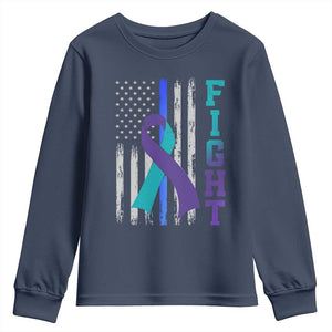 Fight Police Suicide Prevention Awareness American Flag Ribbon Support Youth Sweatshirt