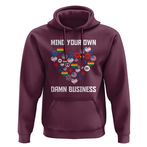 Harris Walz 2024 Hoodie Mind Your Own Damn Business Unity LGBT American Flag TS11 Maroon Print Your Wear