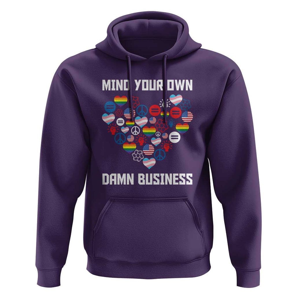 Harris Walz 2024 Hoodie Mind Your Own Damn Business Unity LGBT American Flag TS11 Purple Print Your Wear