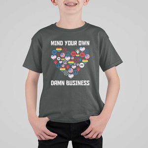 Harris Walz 2024 T Shirt For Kid Mind Your Own Damn Business Unity LGBT American Flag TS11 Dark Heather Print Your Wear