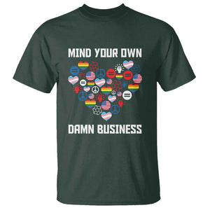Harris Walz 2024 T Shirt Mind Your Own Damn Business Unity LGBT American Flag TS11 Dark Forest Green Print Your Wear