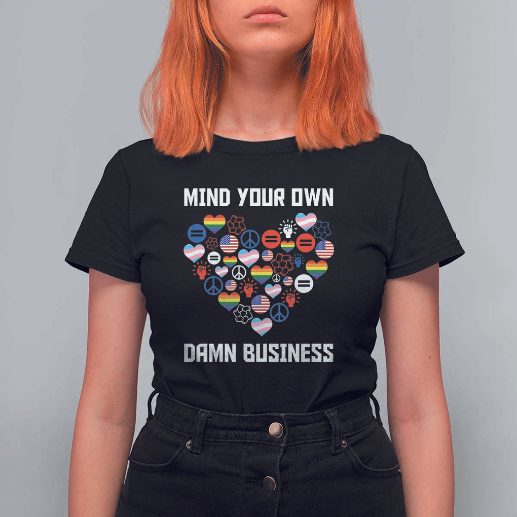 Harris Walz 2024 T Shirt For Women Mind Your Own Damn Business Unity LGBT American Flag TS11 Black Print Your Wear