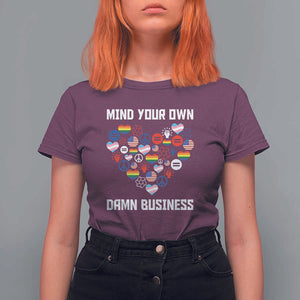 Harris Walz 2024 T Shirt For Women Mind Your Own Damn Business Unity LGBT American Flag TS11 Maroon Print Your Wear