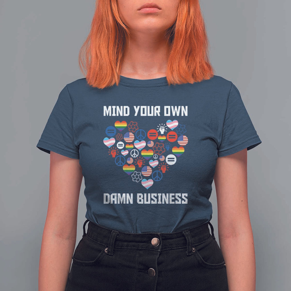 Harris Walz 2024 T Shirt For Women Mind Your Own Damn Business Unity LGBT American Flag TS11 Navy Print Your Wear