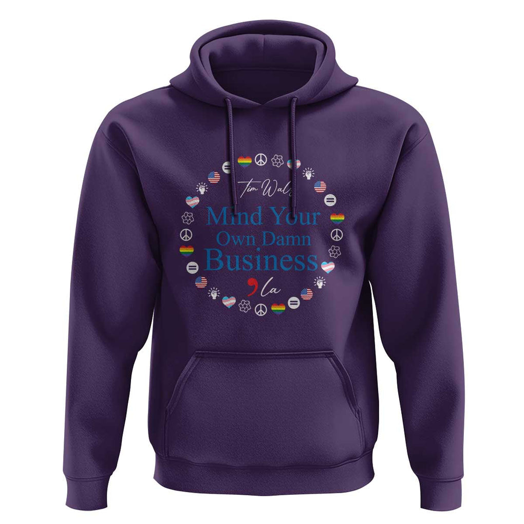 Harris Walz Supporter Hoodie Mind Your Own Damn Business American LGBT Flag Unity TS11 Purple Print Your Wear