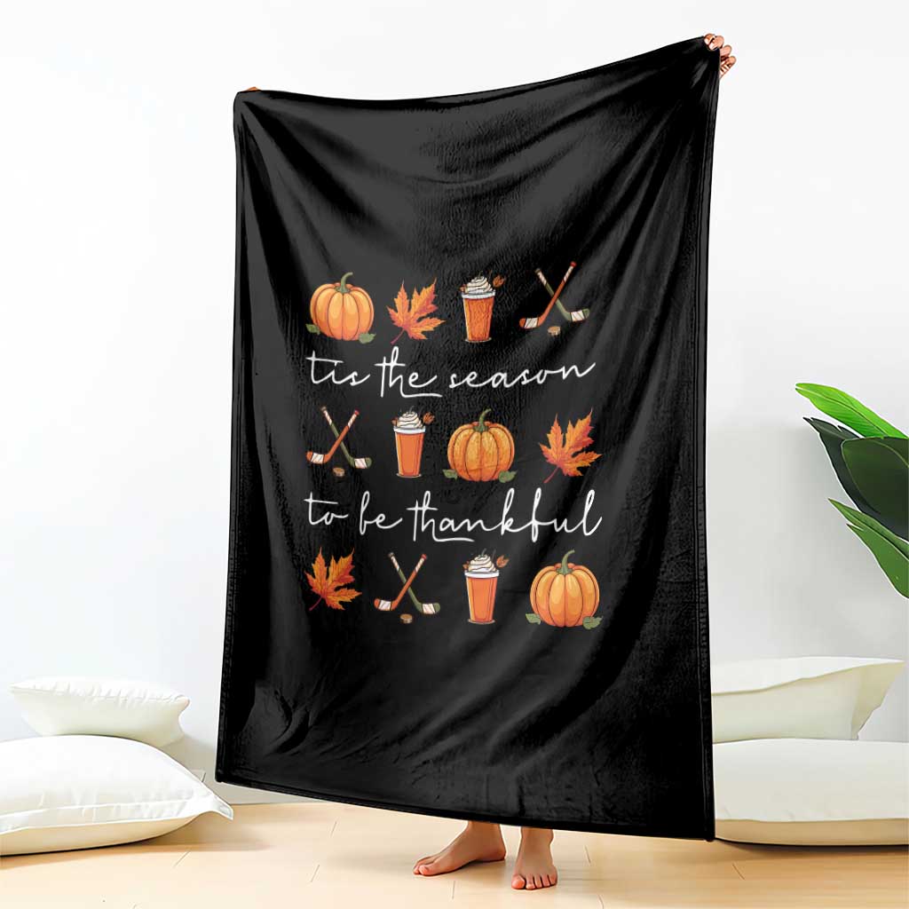 Thanksgiving Day Throw Blanket Tis The Season To Be Thankful Pumpkin Ice Hockey Maple Leaf TS11 Print Your Wear
