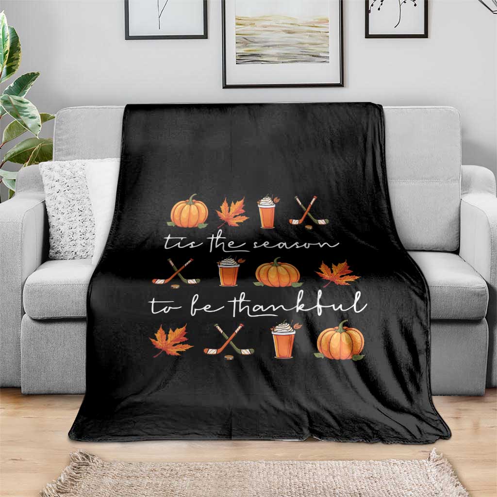 Thanksgiving Day Throw Blanket Tis The Season To Be Thankful Pumpkin Ice Hockey Maple Leaf TS11 Print Your Wear