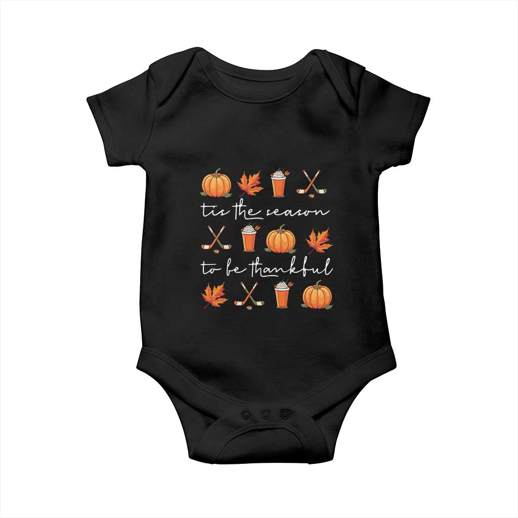 Thanksgiving Day Baby Onesie Tis The Season To Be Thankful Pumpkin Ice Hockey Maple Leaf TS11 Black Print Your Wear