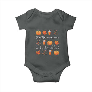Thanksgiving Day Baby Onesie Tis The Season To Be Thankful Pumpkin Ice Hockey Maple Leaf TS11 Dark Heather Print Your Wear