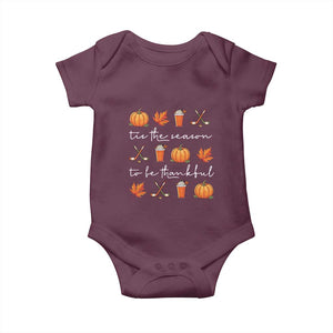 Thanksgiving Day Baby Onesie Tis The Season To Be Thankful Pumpkin Ice Hockey Maple Leaf TS11 Maroon Print Your Wear