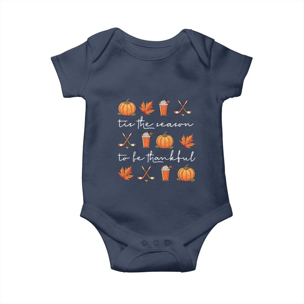 Thanksgiving Day Baby Onesie Tis The Season To Be Thankful Pumpkin Ice Hockey Maple Leaf TS11 Navy Print Your Wear