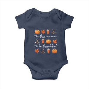 Thanksgiving Day Baby Onesie Tis The Season To Be Thankful Pumpkin Ice Hockey Maple Leaf TS11 Navy Print Your Wear