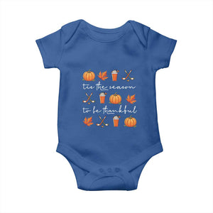 Thanksgiving Day Baby Onesie Tis The Season To Be Thankful Pumpkin Ice Hockey Maple Leaf TS11 Royal Blue Print Your Wear