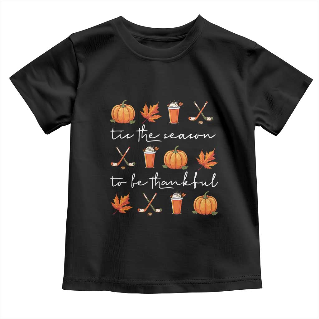 Thanksgiving Day Baby Shirt Tis The Season To Be Thankful Pumpkin Ice Hockey Maple Leaf TS11 Black Print Your Wear