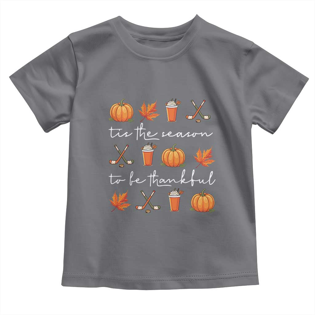 Thanksgiving Day Baby Shirt Tis The Season To Be Thankful Pumpkin Ice Hockey Maple Leaf TS11 Charcoal Print Your Wear