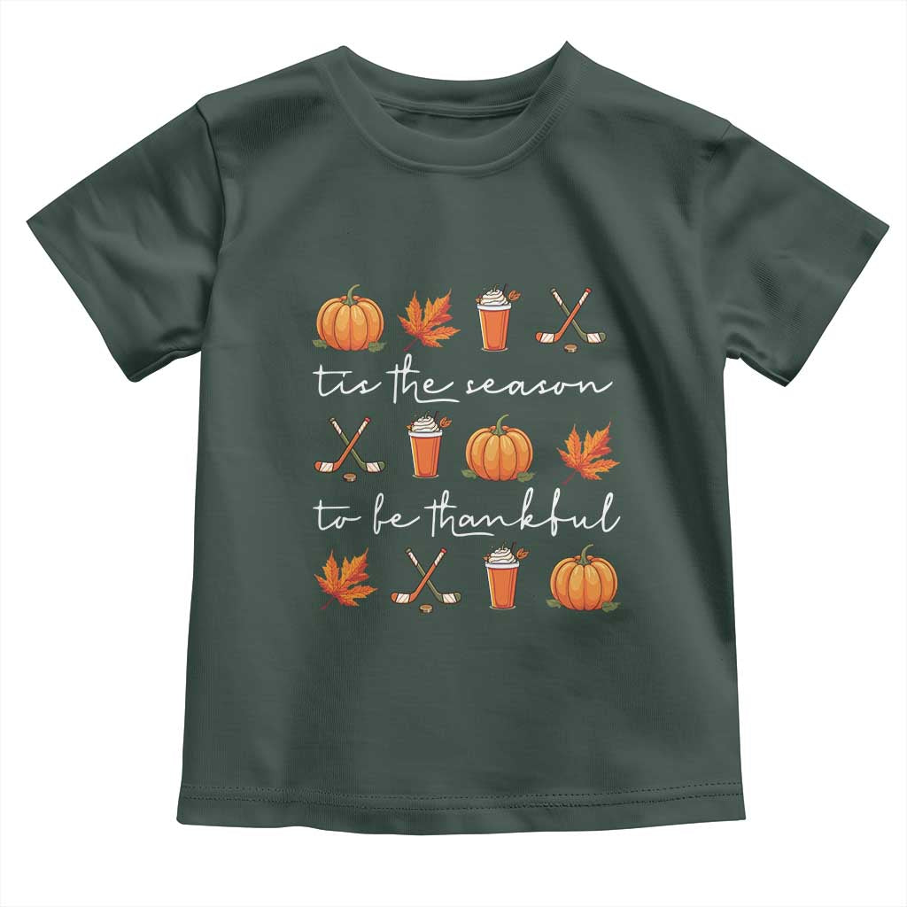 Thanksgiving Day Baby Shirt Tis The Season To Be Thankful Pumpkin Ice Hockey Maple Leaf TS11 Dark Forest Green Print Your Wear