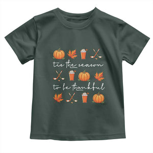 Thanksgiving Day Baby Shirt Tis The Season To Be Thankful Pumpkin Ice Hockey Maple Leaf TS11 Dark Forest Green Print Your Wear