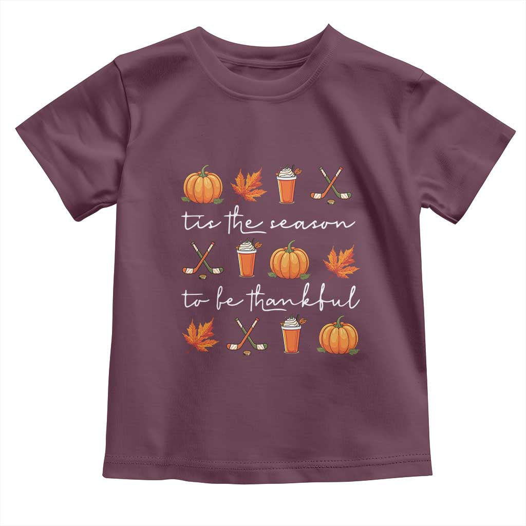Thanksgiving Day Baby Shirt Tis The Season To Be Thankful Pumpkin Ice Hockey Maple Leaf TS11 Maroon Print Your Wear