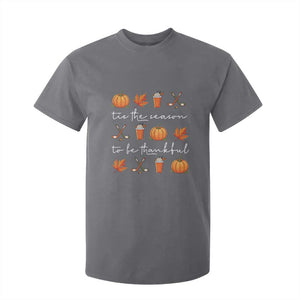Thanksgiving Day T Shirt For Kid Tis The Season To Be Thankful Pumpkin Ice Hockey Maple Leaf TS11 Charcoal Print Your Wear