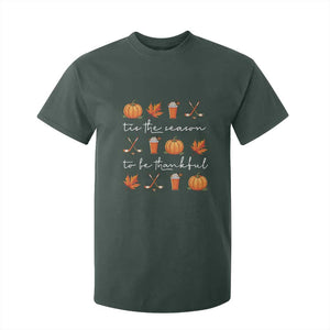 Thanksgiving Day T Shirt For Kid Tis The Season To Be Thankful Pumpkin Ice Hockey Maple Leaf TS11 Dark Forest Green Print Your Wear