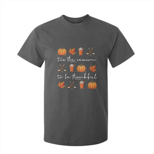 Thanksgiving Day T Shirt For Kid Tis The Season To Be Thankful Pumpkin Ice Hockey Maple Leaf TS11 Dark Heather Print Your Wear