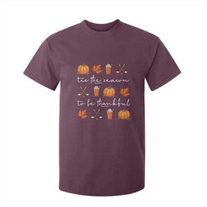 Thanksgiving Day T Shirt For Kid Tis The Season To Be Thankful Pumpkin Ice Hockey Maple Leaf TS11 Maroon Print Your Wear