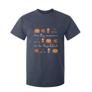 Thanksgiving Day T Shirt For Kid Tis The Season To Be Thankful Pumpkin Ice Hockey Maple Leaf TS11 Navy Print Your Wear
