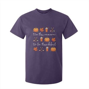 Thanksgiving Day T Shirt For Kid Tis The Season To Be Thankful Pumpkin Ice Hockey Maple Leaf TS11 Purple Print Your Wear