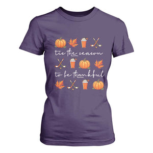 Thanksgiving Day T Shirt For Women Tis The Season To Be Thankful Pumpkin Ice Hockey Maple Leaf TS11 Purple Print Your Wear