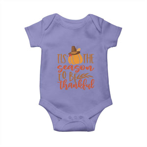 Thanksgiving Day Baby Onesie Tis The Season To Be Thankful Pumpkin Fall Season Pilgrim Hat TS11 Violet Print Your Wear