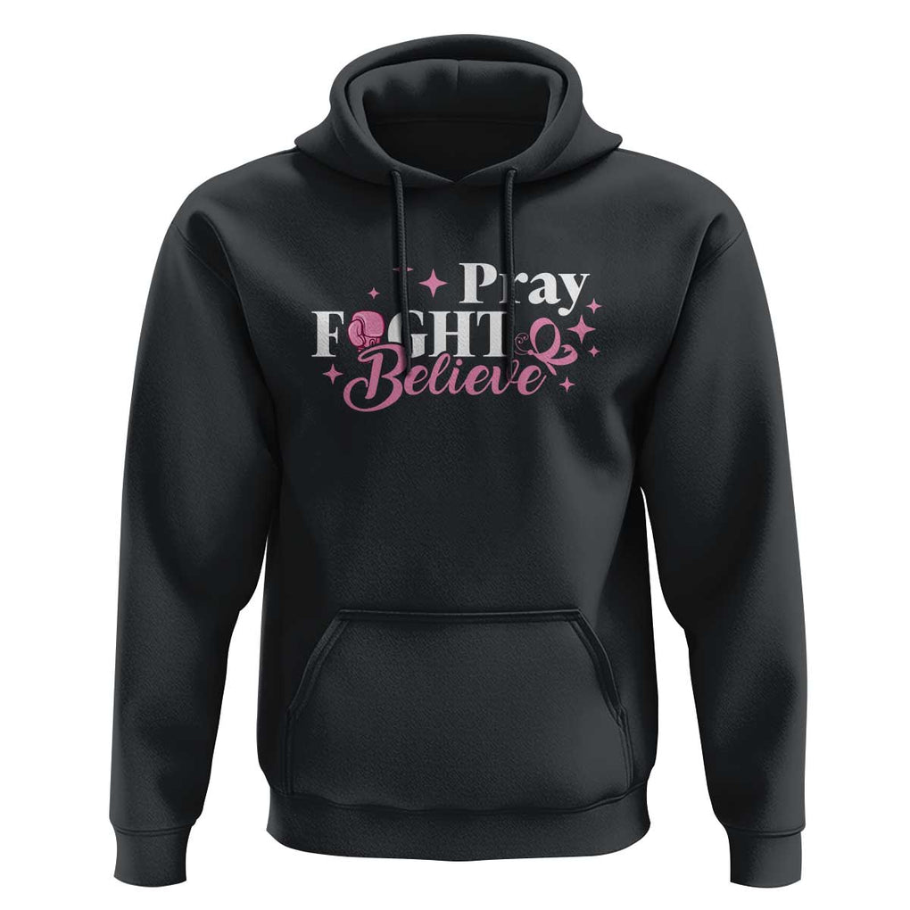 Breast Cancer Awareness Hoodie Pray Fight Believe Boxing Glove Pink Ribbon Butterfly TS11 Black Print Your Wear