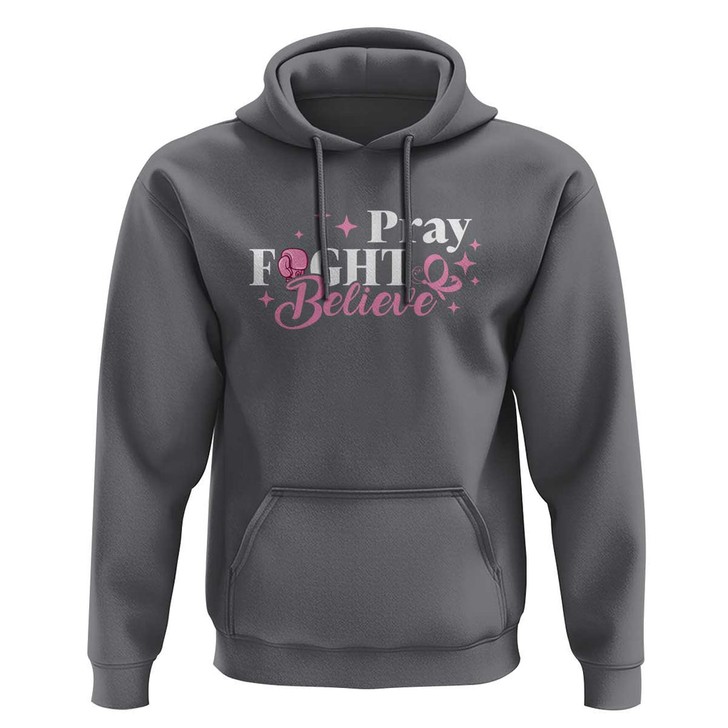 Breast Cancer Awareness Hoodie Pray Fight Believe Boxing Glove Pink Ribbon Butterfly TS11 Charcoal Print Your Wear