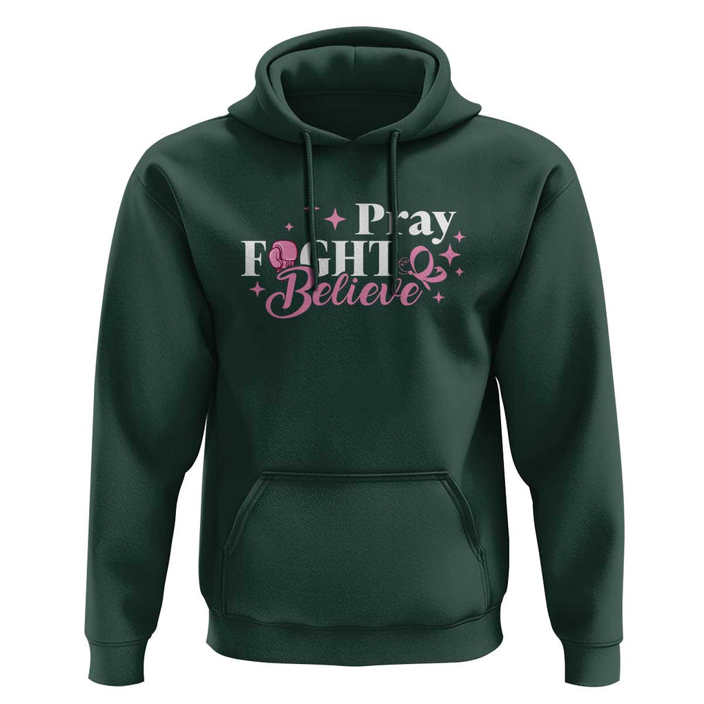 Breast Cancer Awareness Hoodie Pray Fight Believe Boxing Glove Pink Ribbon Butterfly TS11 Dark Forest Green Print Your Wear