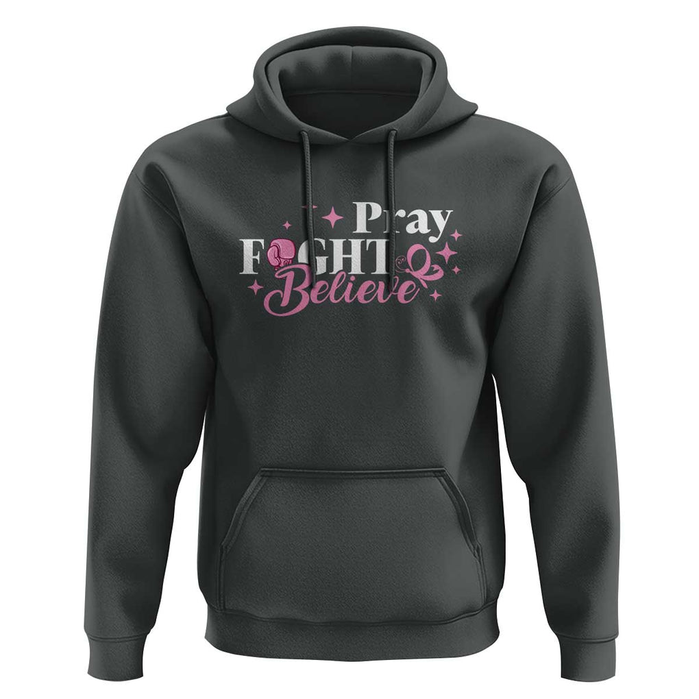 Breast Cancer Awareness Hoodie Pray Fight Believe Boxing Glove Pink Ribbon Butterfly TS11 Dark Heather Print Your Wear