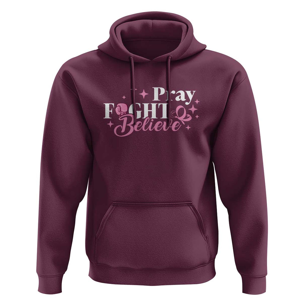 Breast Cancer Awareness Hoodie Pray Fight Believe Boxing Glove Pink Ribbon Butterfly TS11 Maroon Print Your Wear