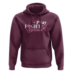 Breast Cancer Awareness Hoodie Pray Fight Believe Boxing Glove Pink Ribbon Butterfly TS11 Maroon Print Your Wear