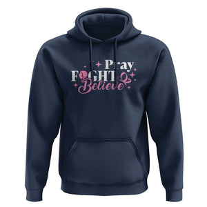 Breast Cancer Awareness Hoodie Pray Fight Believe Boxing Glove Pink Ribbon Butterfly TS11 Navy Print Your Wear