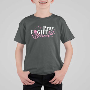 Breast Cancer Awareness T Shirt For Kid Pray Fight Believe Boxing Glove Pink Ribbon Butterfly TS11 Dark Heather Print Your Wear