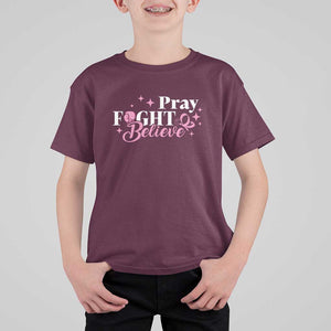 Breast Cancer Awareness T Shirt For Kid Pray Fight Believe Boxing Glove Pink Ribbon Butterfly TS11 Maroon Print Your Wear