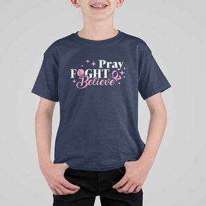 Breast Cancer Awareness T Shirt For Kid Pray Fight Believe Boxing Glove Pink Ribbon Butterfly TS11 Navy Print Your Wear
